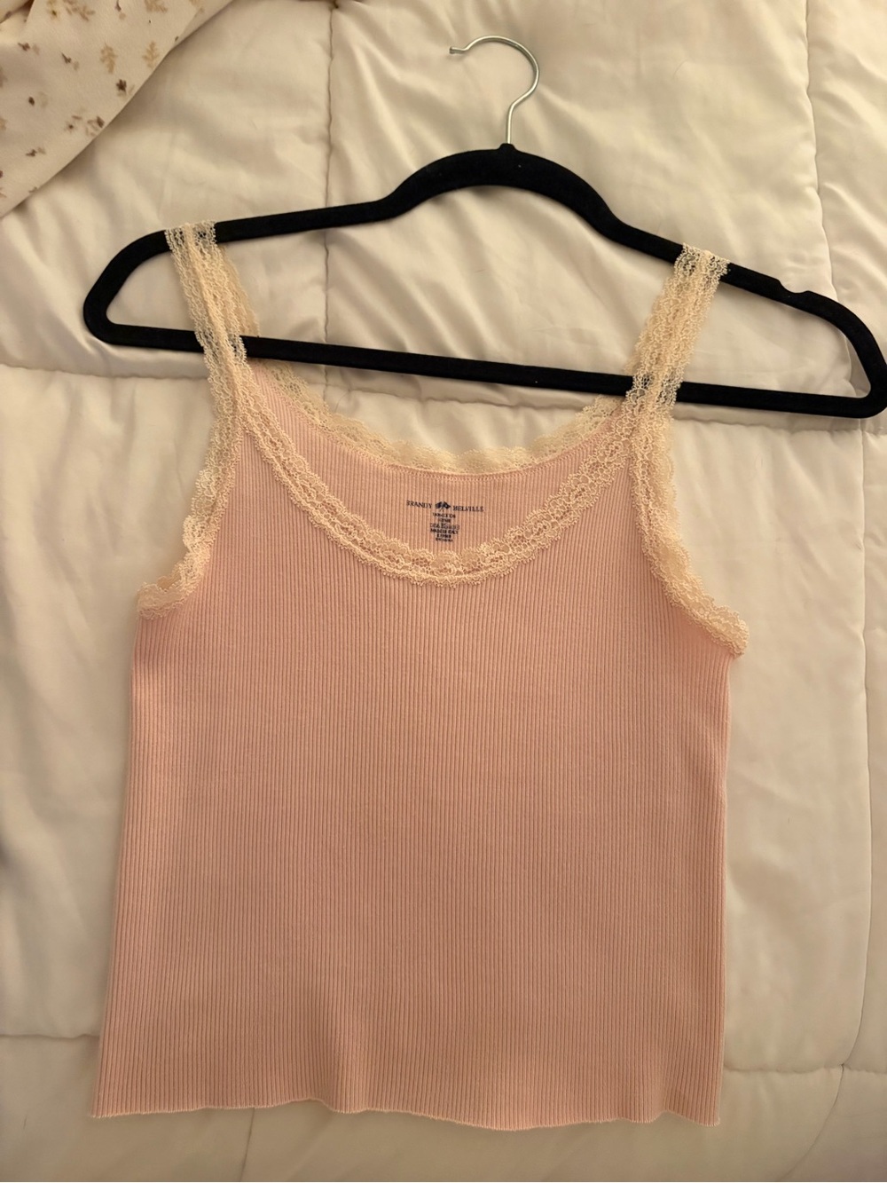 Brandy Melville Pink Lace Trim Tank Top